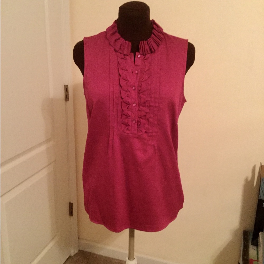 Sleeveless Fuschia dress shirt halfway button